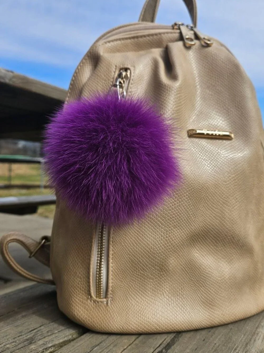 Purple Real Fox Fur Keychain, Luxury Fur Bag Charm
